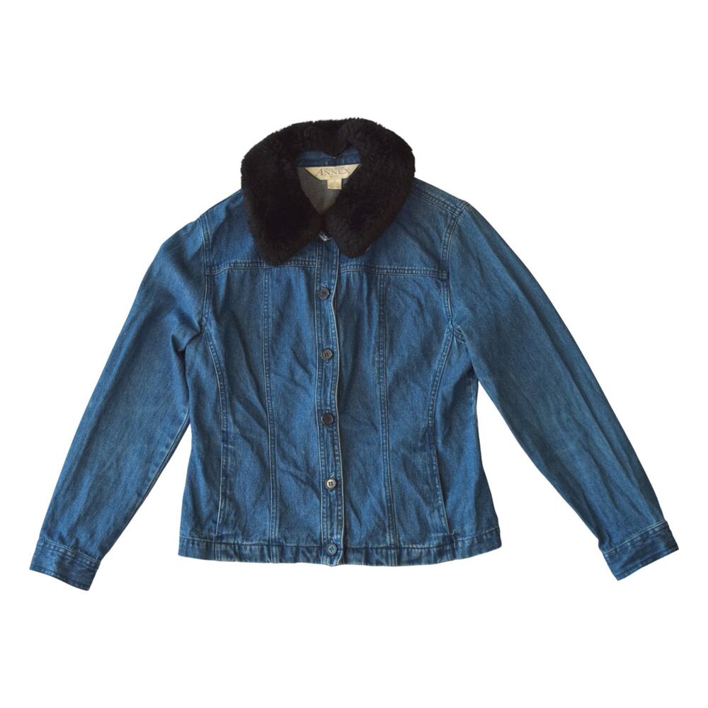 Vintage Denim Jacket With Faux Fur Collar Size 4 Petite